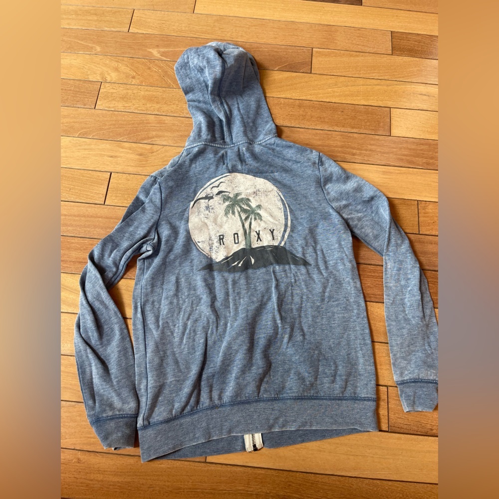 Roxy Zip-Up Hoodie Blue Palm Tree Logo Full Zip Size Small - Picture 3 of 13